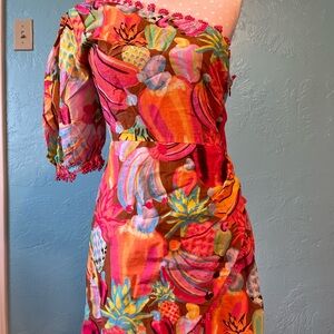 Farm Rio Vibrant Multicolor Off-Shoulder  Dress